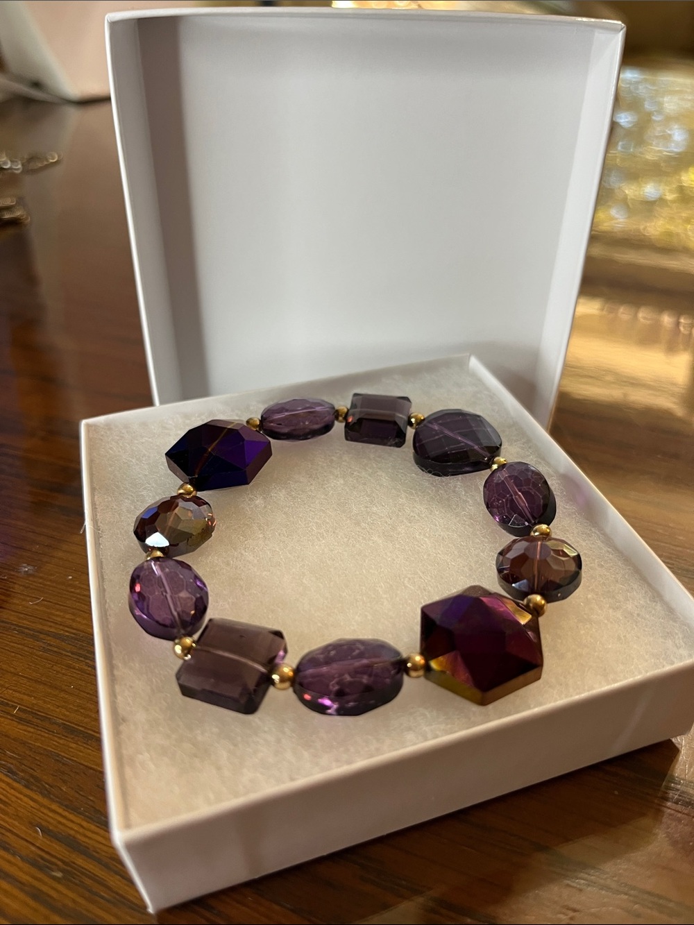 Purple Faceted glass Bead Stretch Bracelet